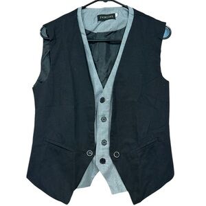 🟣 Black and Gray Attached Vest with Button Detail Size Large